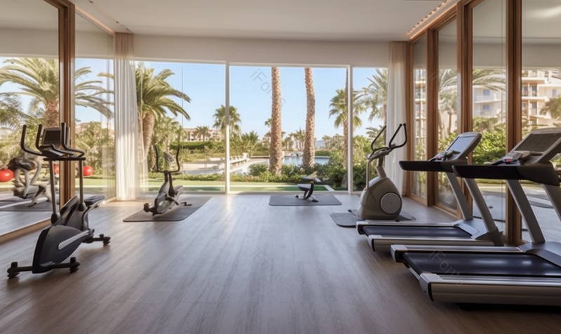 酒店小型健身房跑步机自行车训练室内场景拍摄,高清,摄影图,摄影图片,图片大全,摄影图免费下载